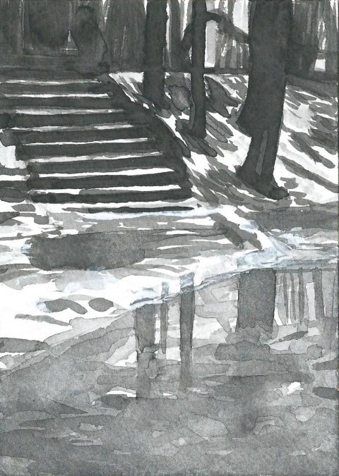 B&W vertical 23/23. Ink, paper. 15x10cm. 2015