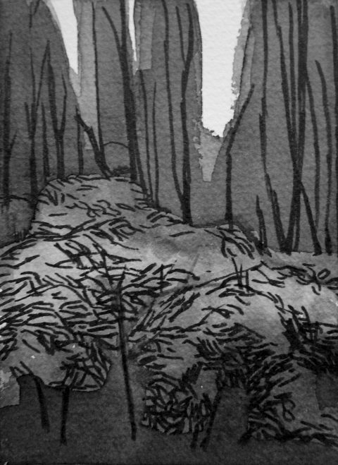 B&W vertical 6/23. Ink, paper. 15x10cm. 2014