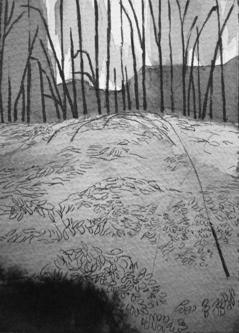 B&W vertical 7/23. Ink, paper. 15x10cm. 2014
