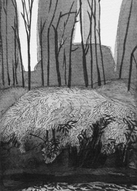 B&W vertical 8/23. Ink, paper. 15x10cm. 2014