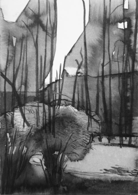B&W vertical 9/23. Ink, paper. 15x10cm. 2014